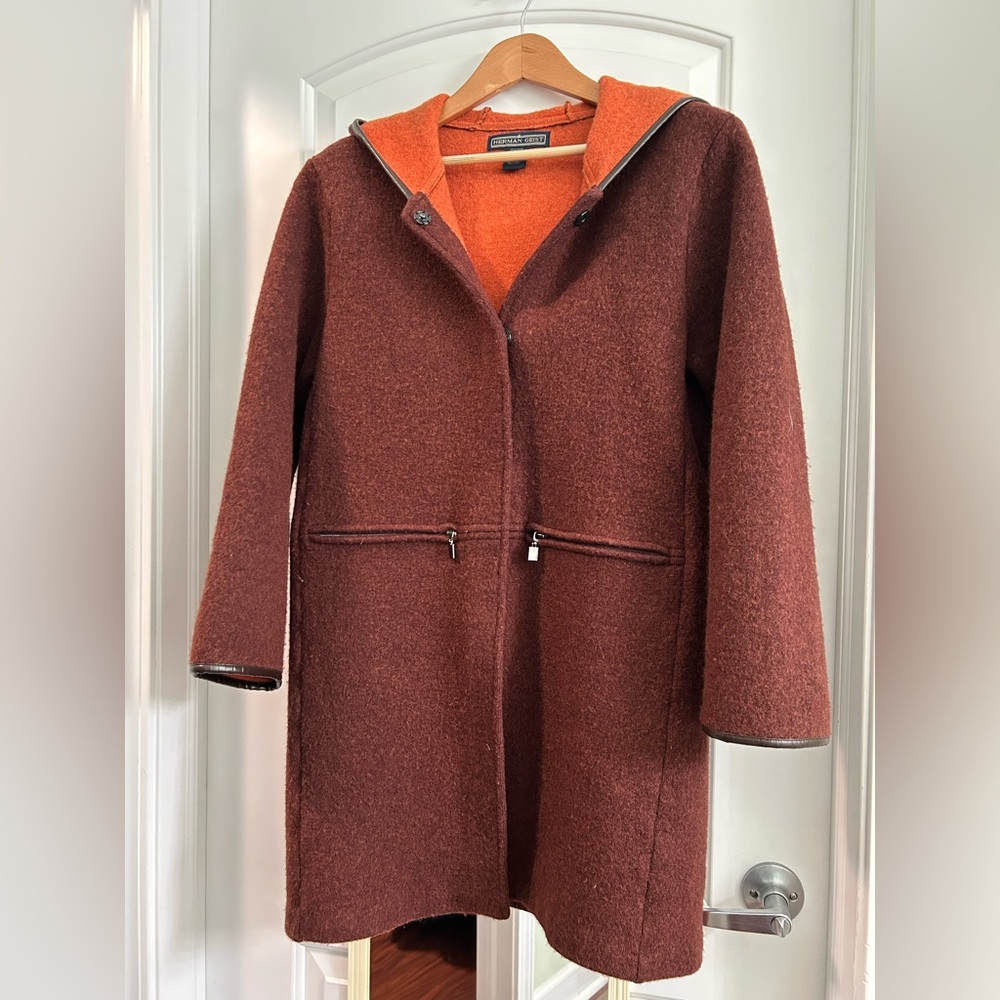 Herman Geist brown wool sweater coat. EUC
